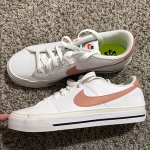 Nike White Low-Top Sneakers with Dusty Pink Swoosh